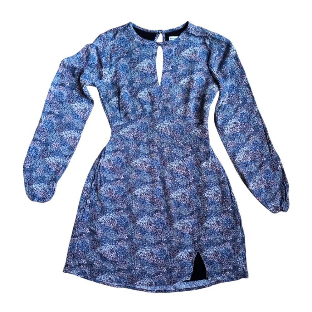 Abercrombie & Fitch Blue Floral Mini Dress – Long Sleeve Keyhole Dress, Size XS